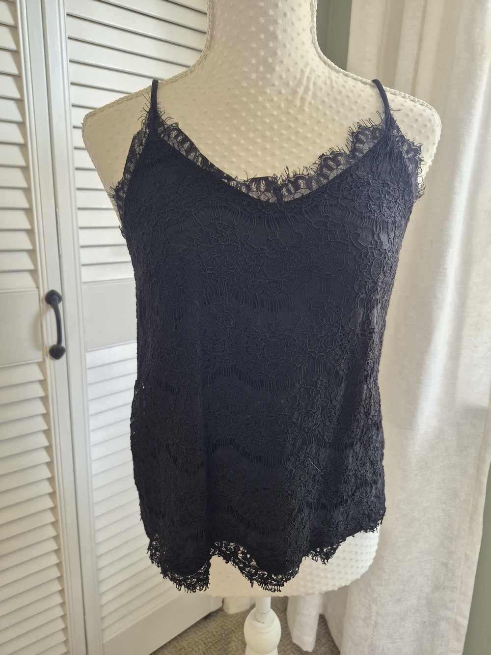 Monteau Black Lace Camisole with Scalloped Hem